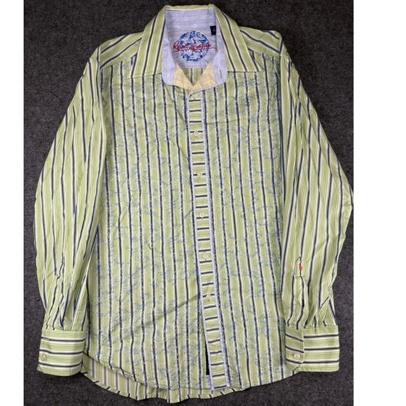 Robert Graham Men's L Large Striped Embroidered LS Button Up Shirt FlipCuff - Picture 1 of 8